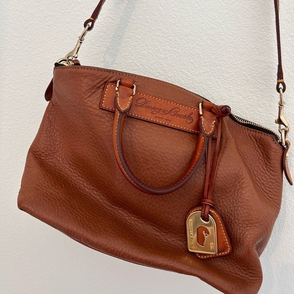 Vtg Dooney & Bourke Juliette Satchel Shoulder Bag All Weather + Vachetta Brown - Picture 2 of 13